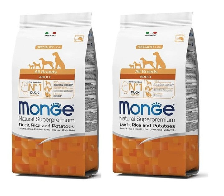 דיל 2 שקי מונג’ מזון לכלב בוגר12 ק”ג מכל הגזעים ברווז אורז ותפו”א 24 ק”ג