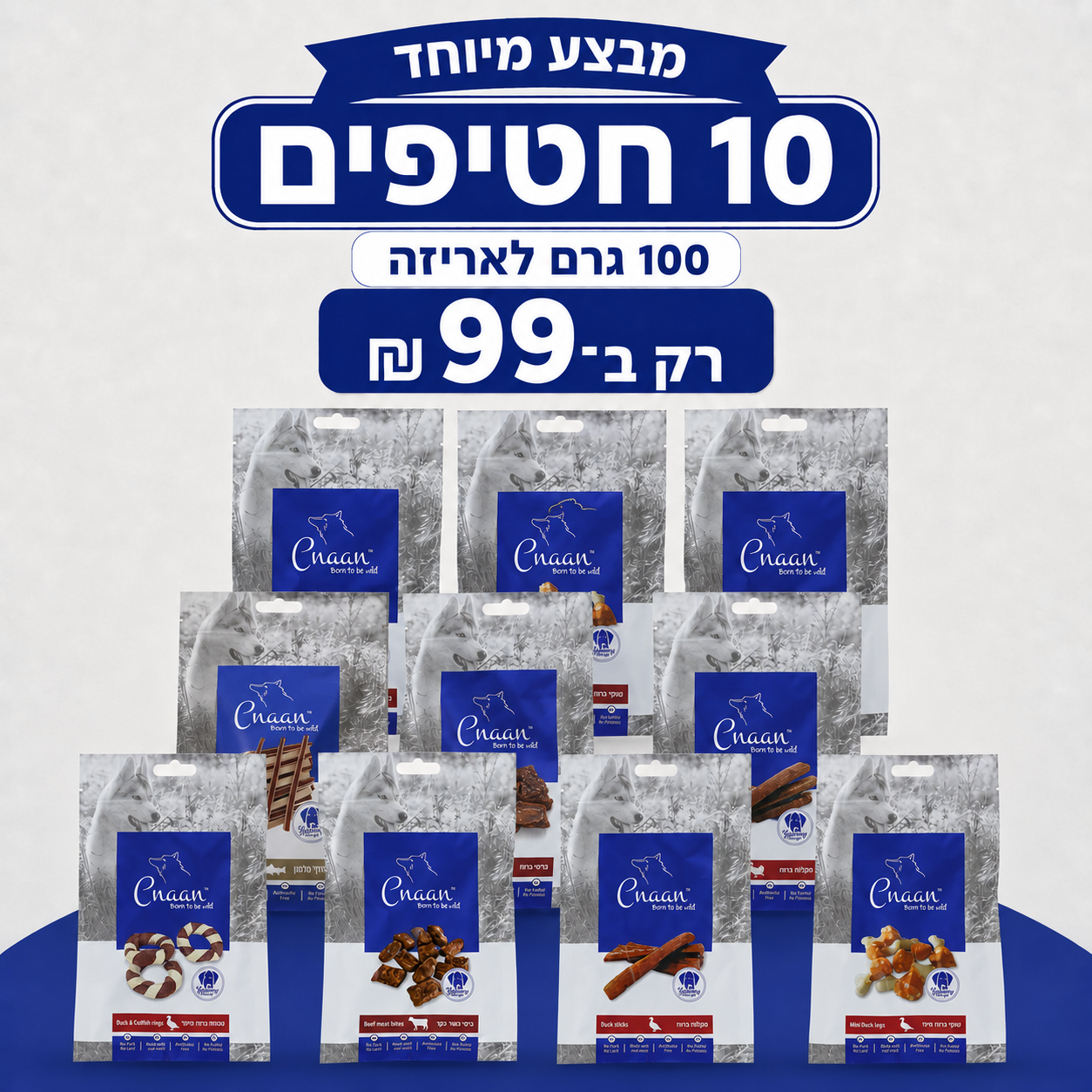 מבצע 10 חטיפי כנען לכלבים במגוון סוגים – 100 גרם לאריזה ב־99 ₪