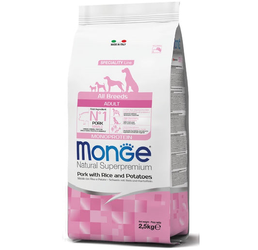 Monge Pork, Rice & Potato Adult – מונג’ חזיר, אורז ותפוח אדמה לכלבים בוגרים | 12.2 ק"ג