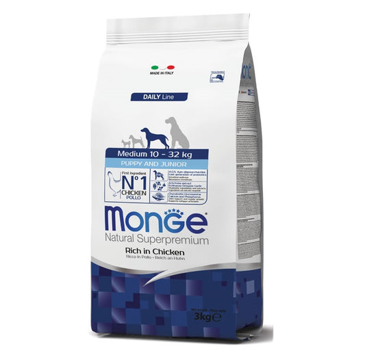 Monge Medium Puppy Chicken & Rice – מונג’ עוף ואורז לגורי כלבים מגזע בינוני | 12.2 ק"ג
