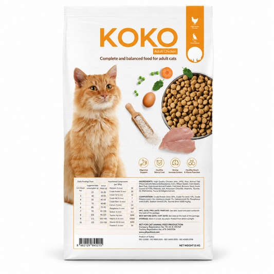 קוקו עוף – מזון יבש לחתולים בוגרים 15 ק״ג KOKO